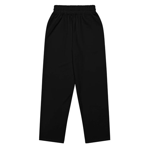 Urban Halo all-black wide-leg joggers with an elasticated waistband, featuring a relaxed streetwear silhouette.